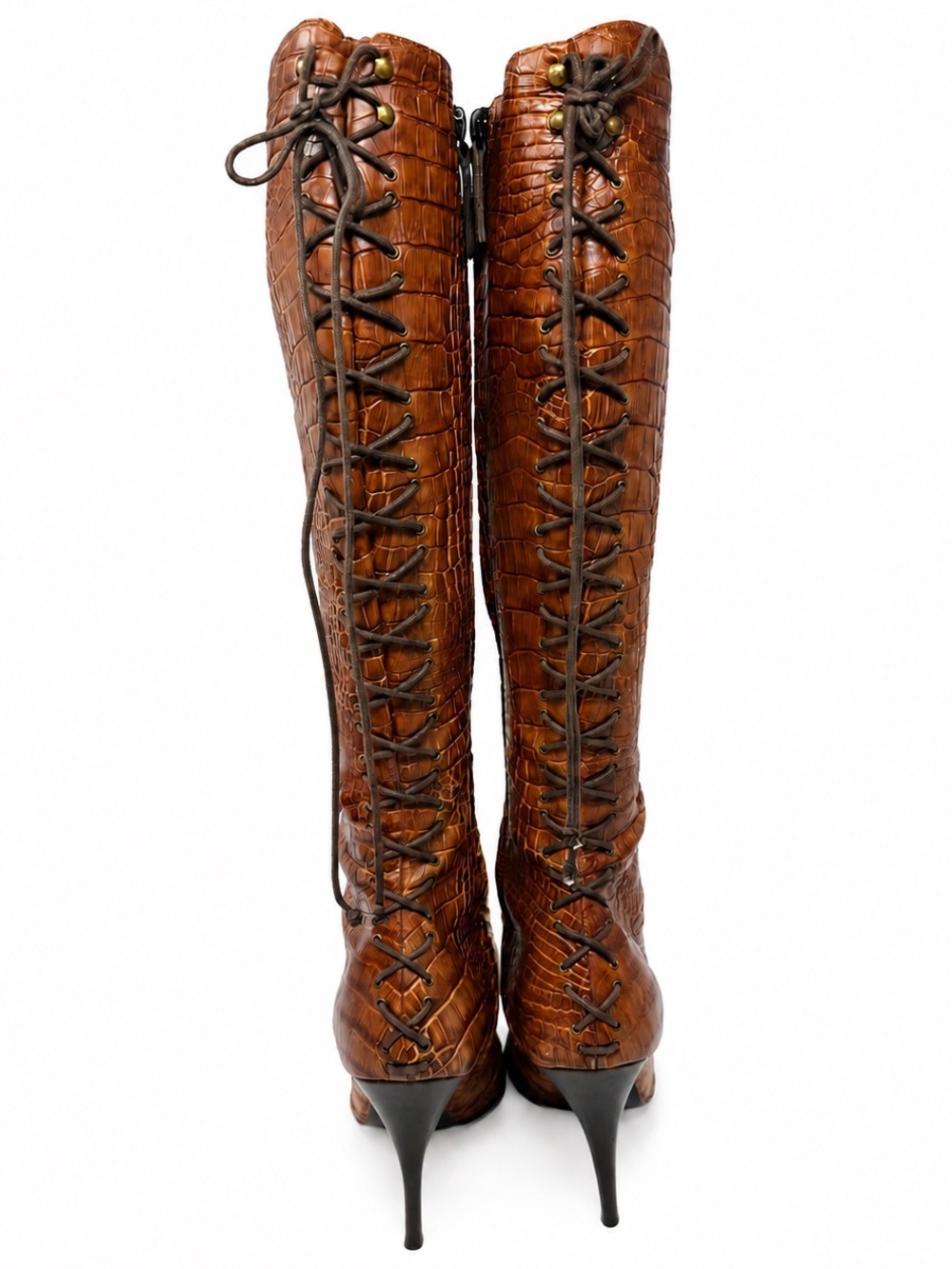 Giuseppe Zanotti Vintage Y2K Croc Embossed Lace Up Knee High Boots Womens EU 38 - Picture 4 of 9